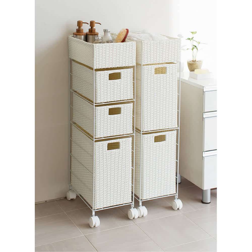 ラタン風ランドリーチェスト すき間幅29 トール4段（幅29・奥行44.5cm