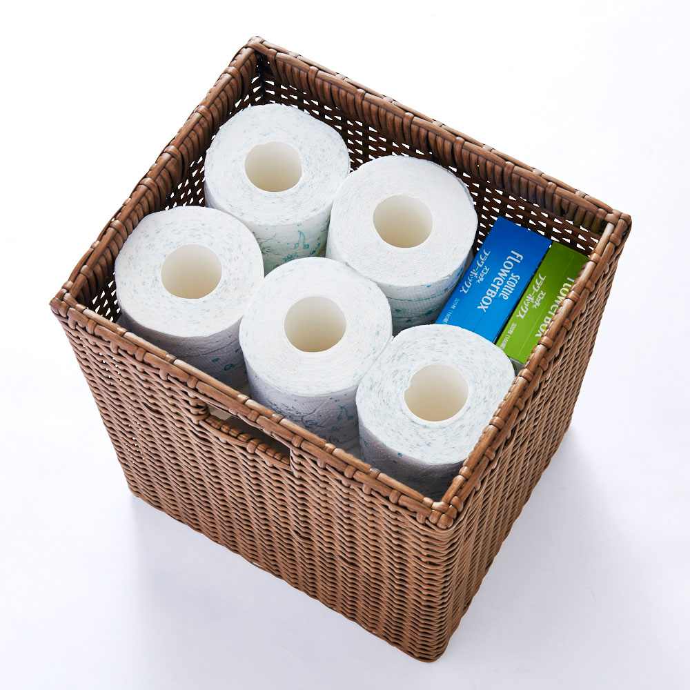 ラタン風ランドリーチェスト ワイド3段（幅74・奥行34.5・高さ80cm