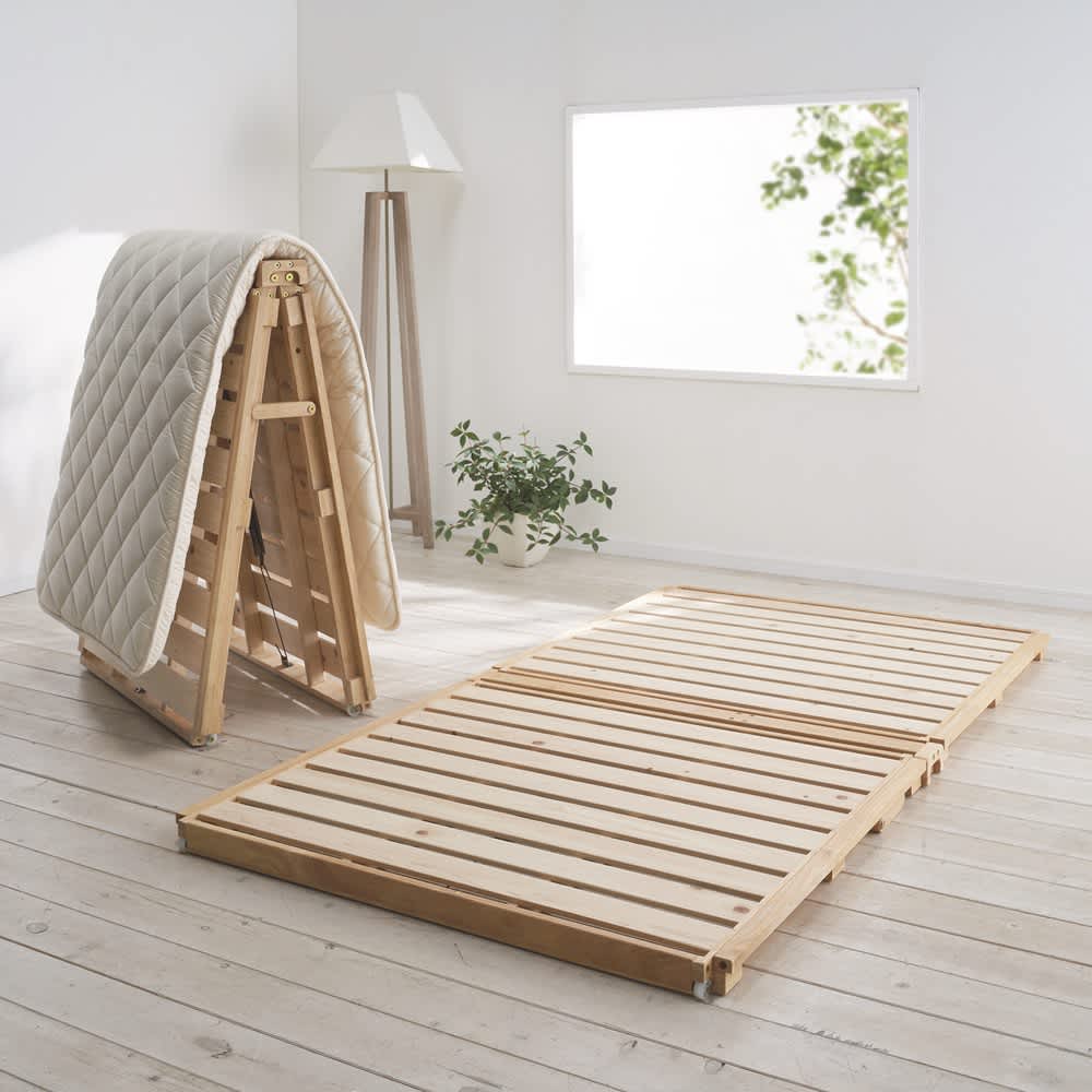 ぴったり並べられる折りたたみ ひのきすのこベッド ベッド単品 通販