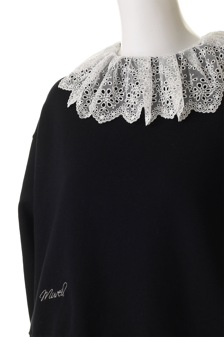 MUVEIL(ミュベール)｜レース襟付きスウェットプルオーバー/ネイビー の