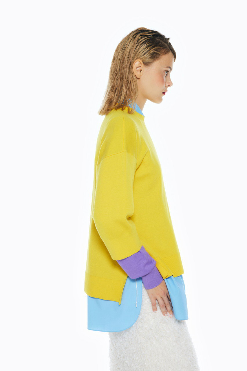 ENFOLD(エンフォルド)｜レイヤードニット P.O/プルオーバー/イエロー