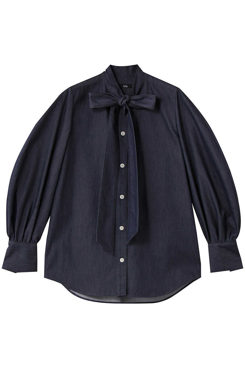 M・fil(エムフィル)｜デニム ボウタイブラウス/ネイビーブルー の通販