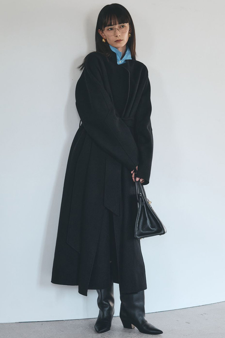 Chaos(カオス)｜アールスーペリアノーカラーロングコート/ブラック の