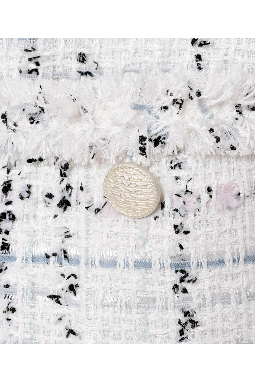 ANAYI(アナイ)｜ミックスツイードロングノーカラージャケット/ホワイト