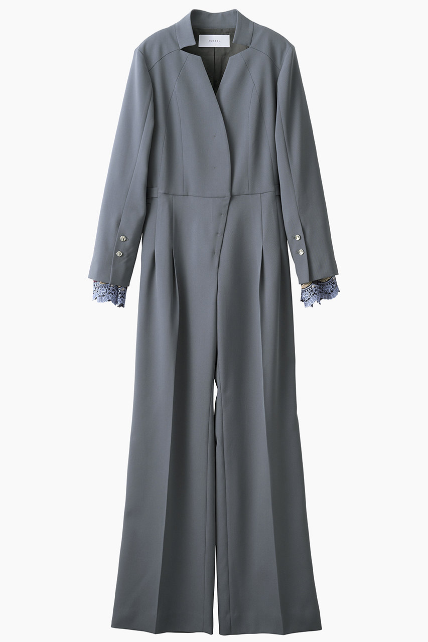 MURRAL(ミューラル)｜Slit sleeve lace ジャンプスーツ/ブルー の通販