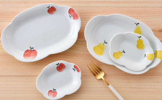 波佐見焼】ラフランス・りんご花型 プレート 大小 ペアセット 食器 皿