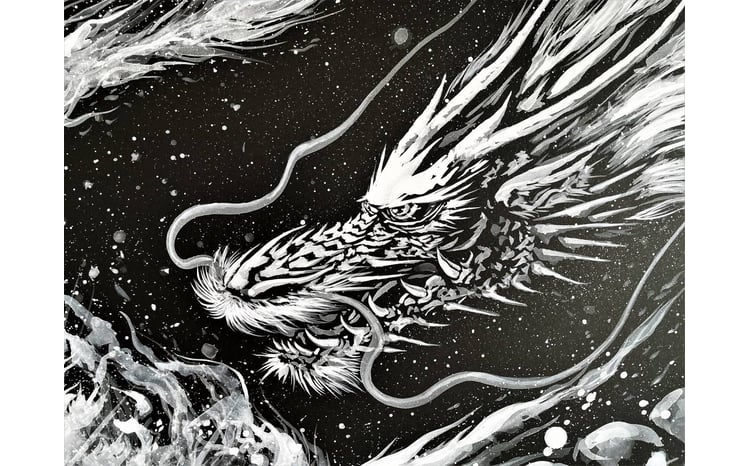 現代水墨画家 絵師白道 「白龍」｜絵画 アート インテリア 手描き 一筆