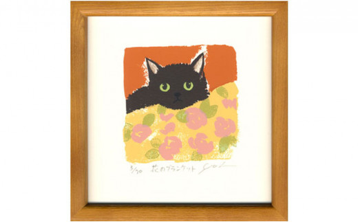 原画#3097黒猫猫薔薇花水彩画ドローイングインテリアアート絵