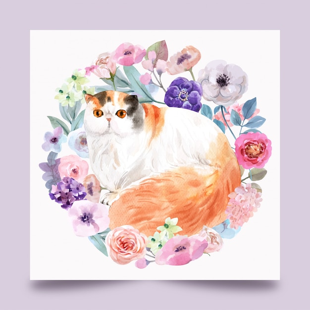 花イラスト猫 | Premiumベクトル素材