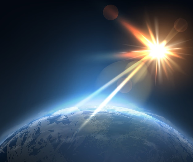 宇宙からの地球表面と太陽のイラスト | Premiumベクトル素材