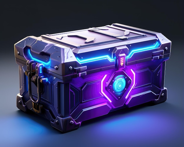 Neon futuristic loot crate treasure chest vector illustration for