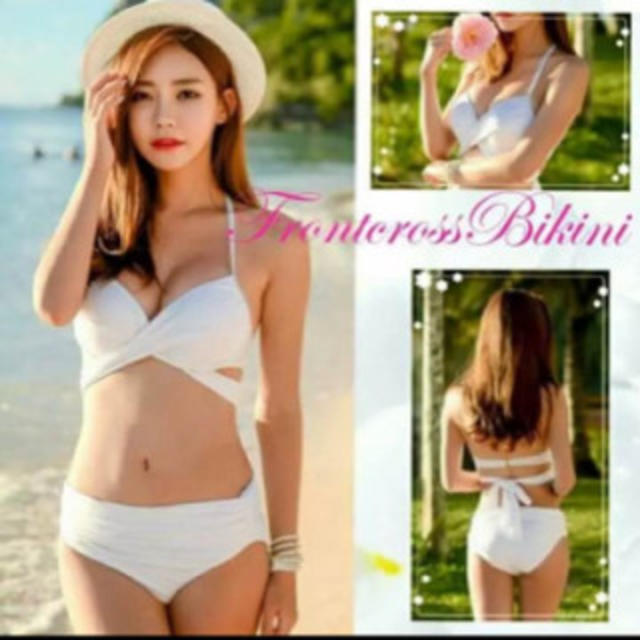 新作】Mサイズ 激安価格 クロスビキニ 白 ホルターネック 大人気 水着