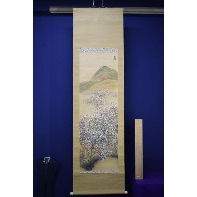 真作】藤島静邨/静村/山水図/桃の春図/掛軸☆宝船
