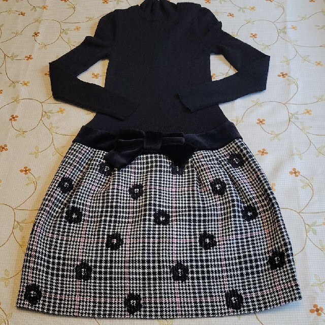 エムズグレイシー♡ワンピース 38 チェック柄 リボン お花ボタン