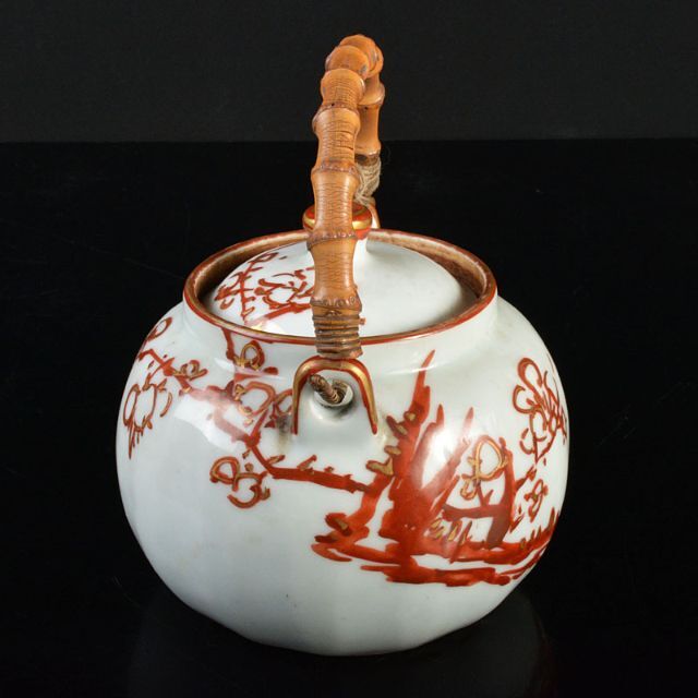 煎茶道具 §骨董大好き§ 京焼 金彩赤絵秋草画時代急須 良品 時代