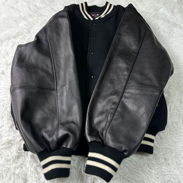 VAN Jacket - 【激レア•美品】VAN JACKET スタジャン 黒×黒 袖レザー L