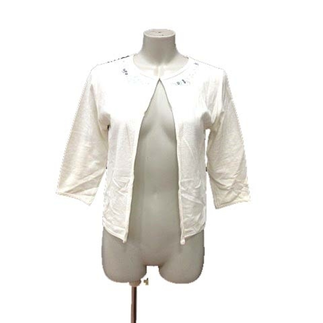 LAURA ASHLEY カーディガン ニット 刺しゅう 七分袖 S 白 □MO ローラ