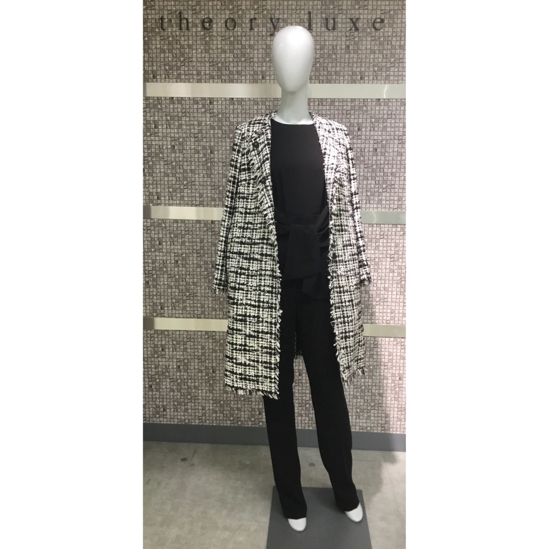 Theory luxe - theory luxe モノトーン ノーカラーツイードコート 40の