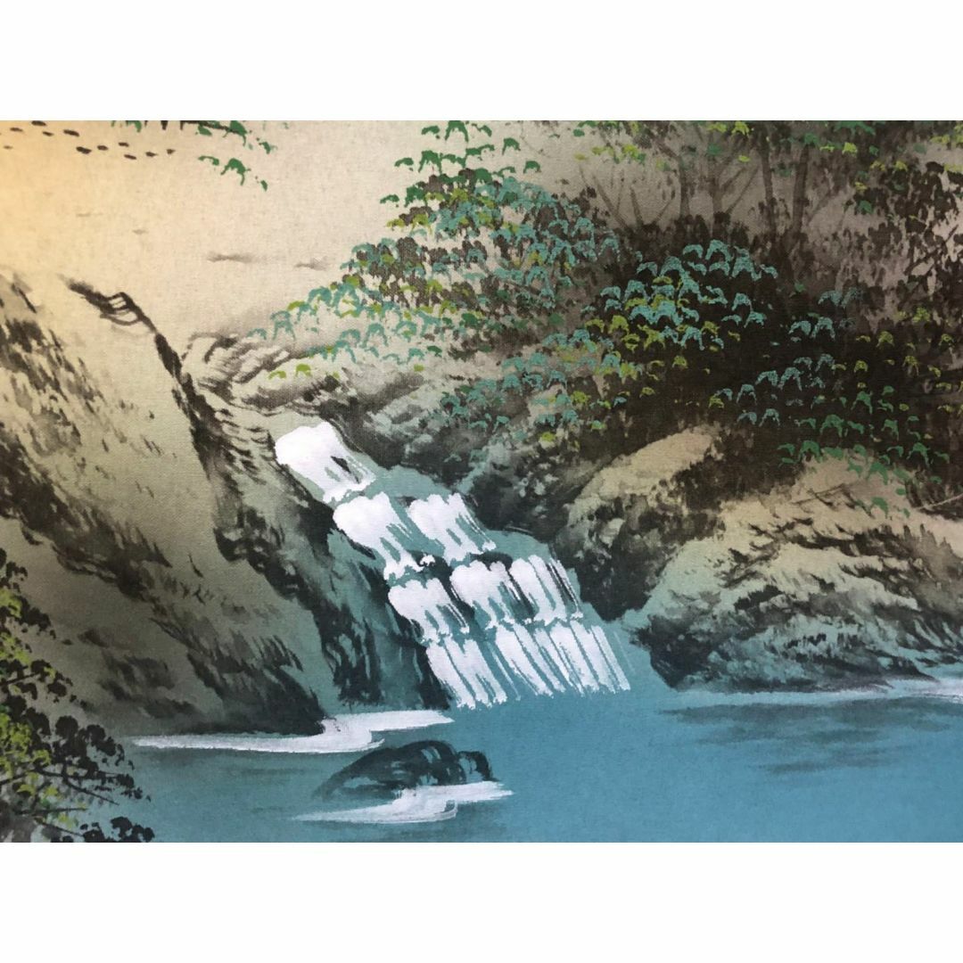 掛軸 豊川青治『彩色山水画 山村風景』絹本 肉筆 共箱付 掛け軸 R05302