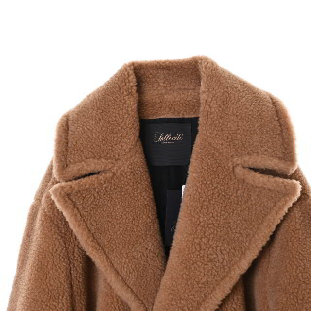 Solleciti キャメル シルク ボア ダブルブレスト ベルテッド コートの