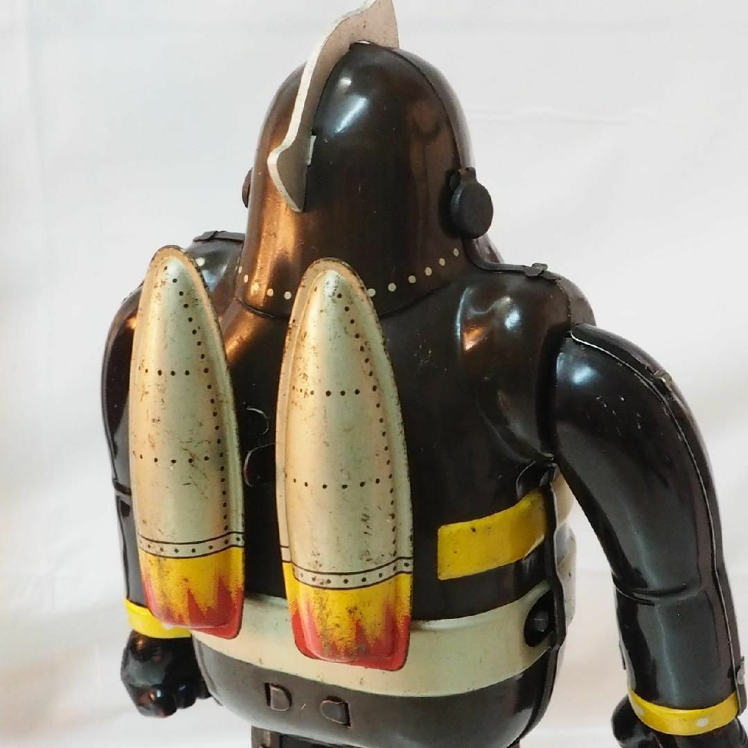 野村【鉄人28号 焦茶 パンチ交換サビ有 金具欠】ブリキ ロボットTIN箱