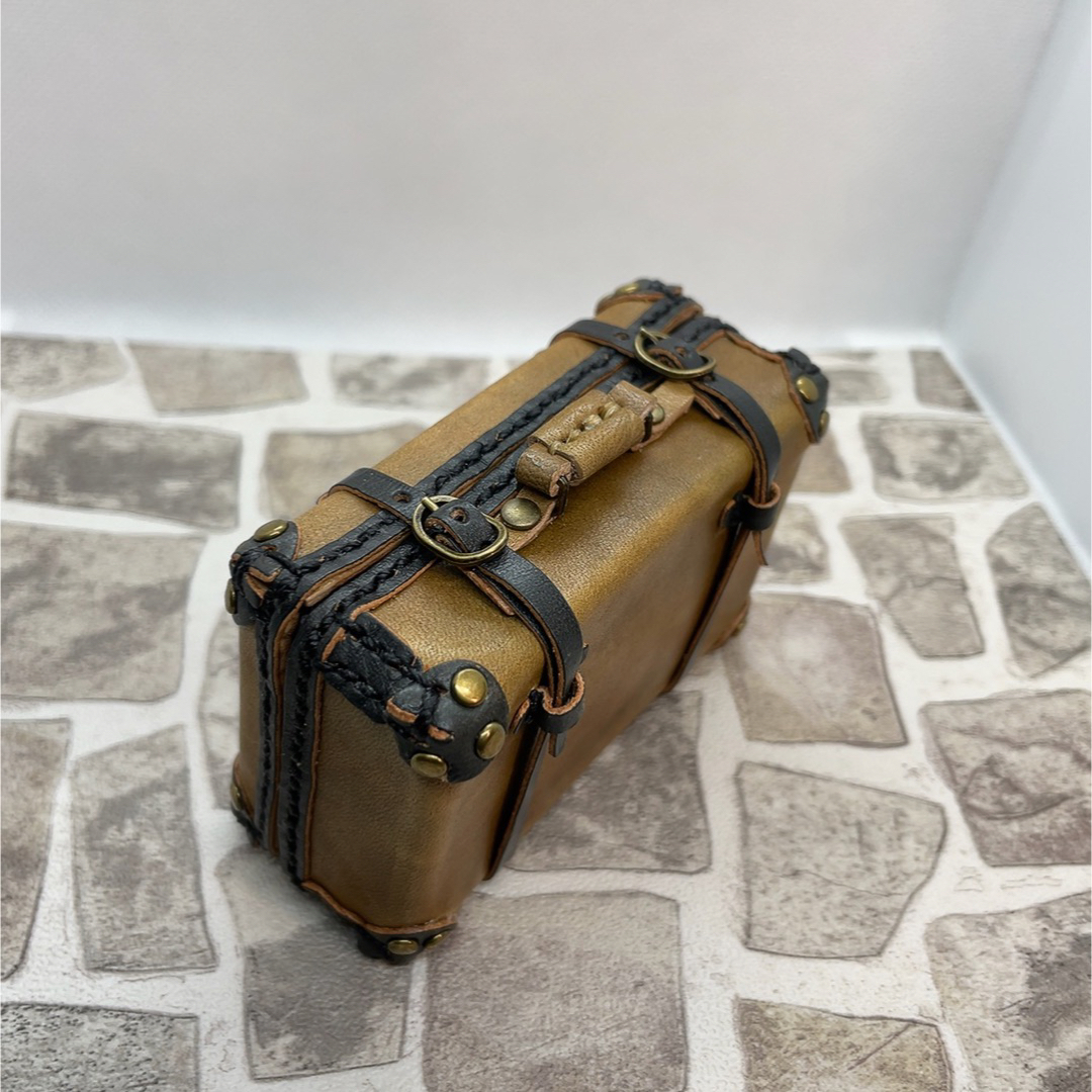 受注製作】本革 1/6ドール用 ミニチュアクラシックトランク（茶色×黒