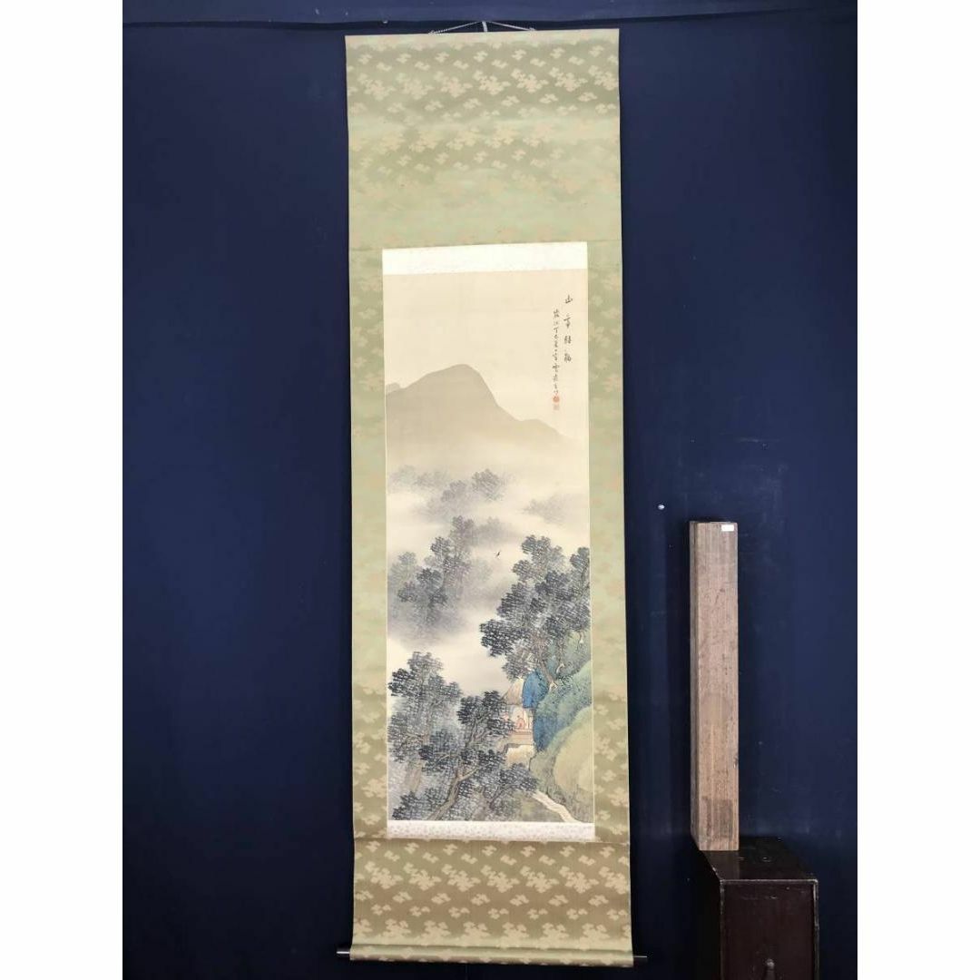 真作】赤松雲嶺/山亭時鳥図/青緑山水人物図/掛軸☆宝船☆AB-584の通販