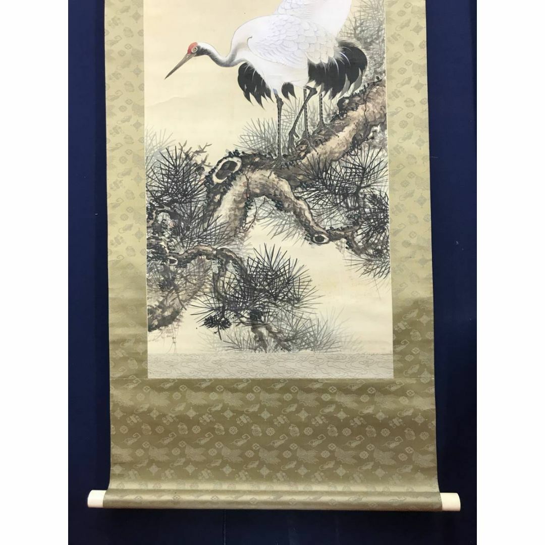 真作】雲陵/松上双鶴画賛/鶴図/松鶴図/掛軸☆宝船☆AC-506の通販 by