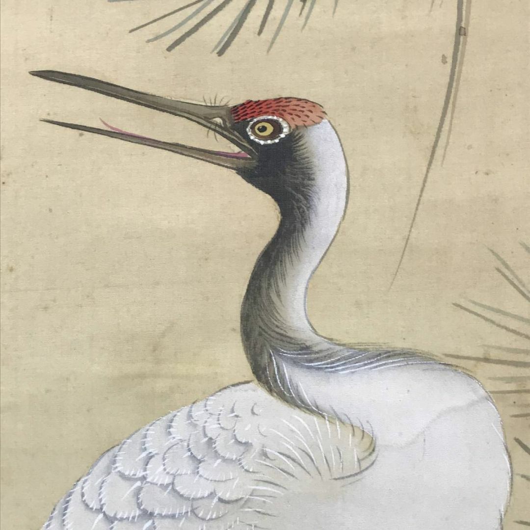 真作】雲陵/松上双鶴画賛/鶴図/松鶴図/掛軸☆宝船☆AC-506の通販 by