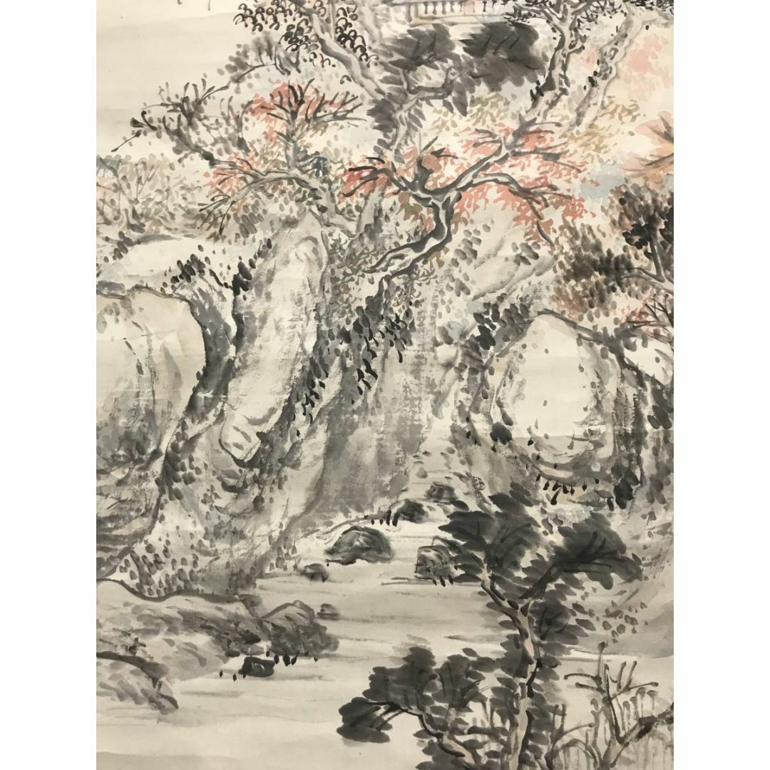真作】森半逸/楓林煙寺/山水図/秋景山水図/掛軸☆宝船☆AC-744の通販