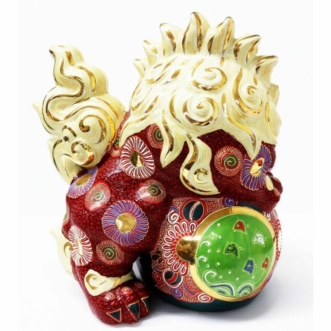 九谷焼 玉乗り獅子 九谷陶泉造作 縁起置物 九谷焼 玉乗り獅子 置物