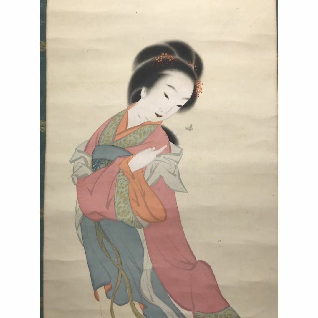 真作】天斎/唐美人に蝶図/美人画/美人図/掛軸☆宝船☆AC-188の通販 by