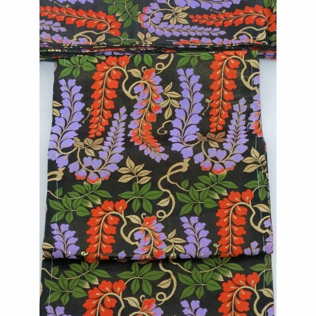 Q0151】Sお仕立て上がり正絹名古屋帯 黒地に藤の花模様の通販 by 全品