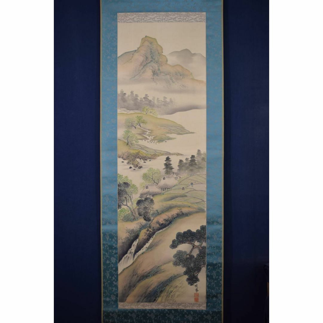 真作/藤田秋琴/山水人物図/布袋屋掛軸HB-7