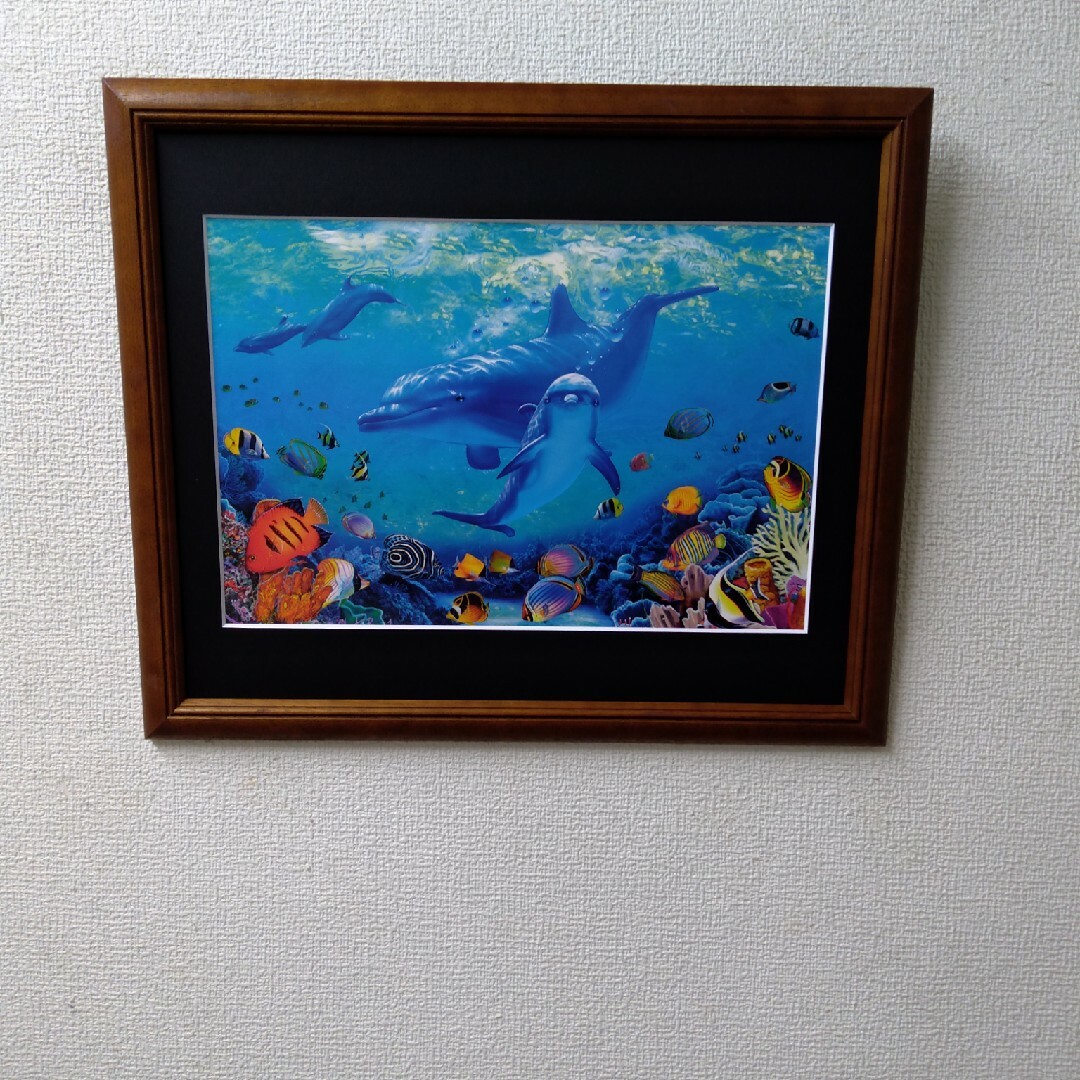 肉質油絵横F20イルカ額装仕上げ品