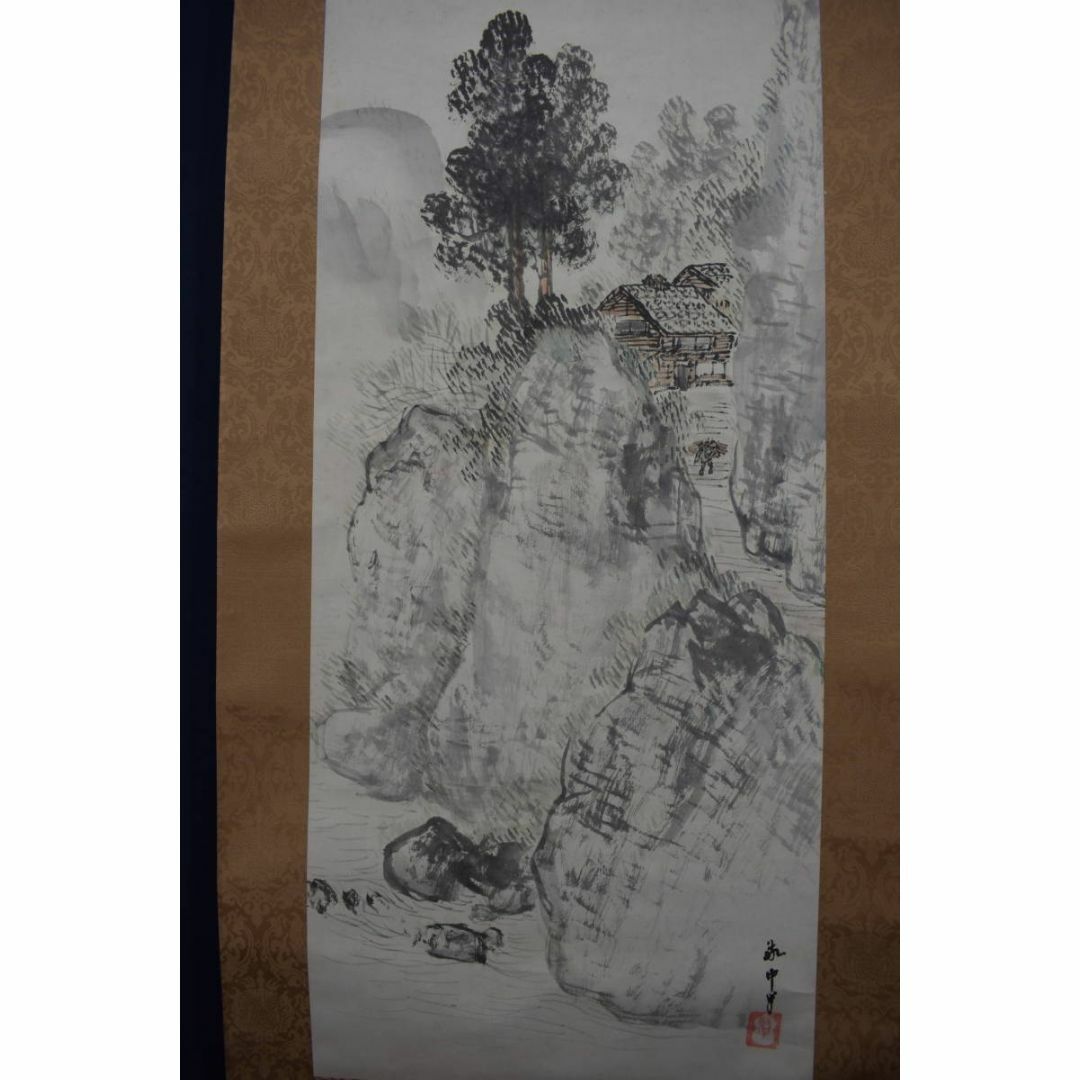 真作/山田敬中/新山帰想図/山水人物図/掛軸☆宝船☆