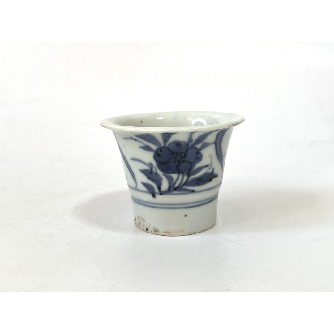 骨董アンティーク古伊万里染付羊歯文蕎麦猪口4点縁錆甘手