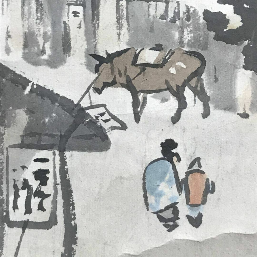 真作川北霞峰⁄春景山水図⁄田家図⁄掛軸☆宝船