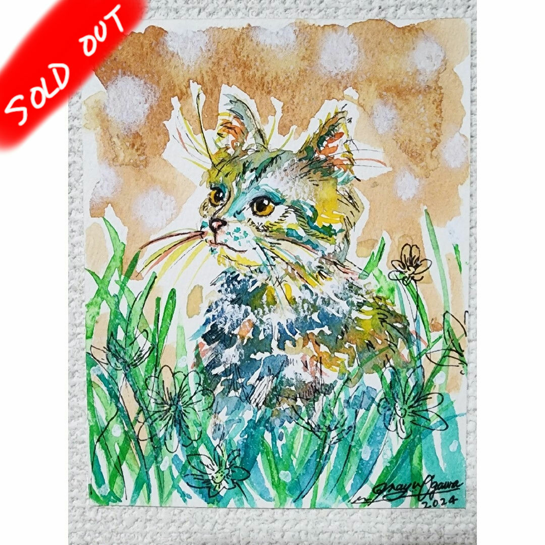 水彩画 猫の絵 猫 海の絵 風景画 絵画 動物画の通販 by ☆ハッピー