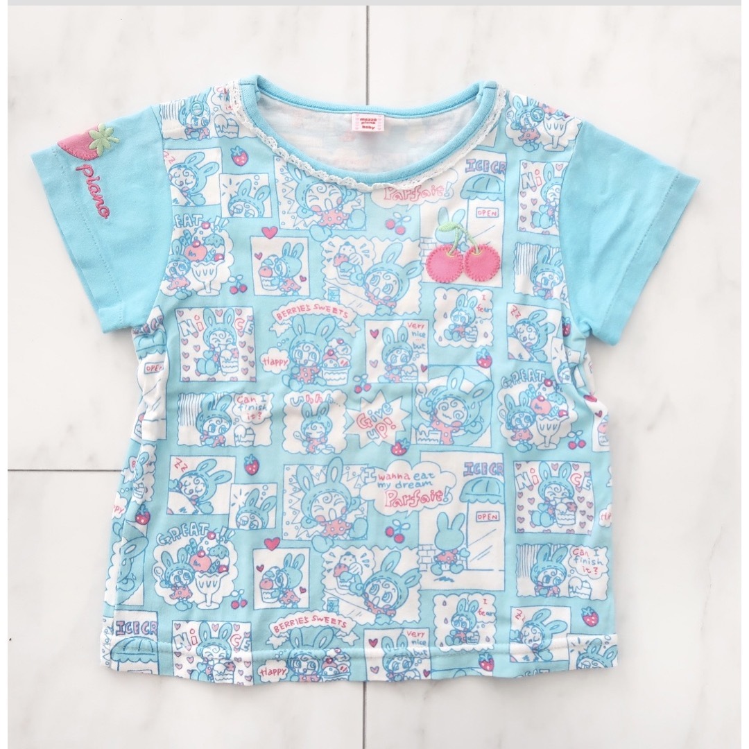 mezzo piano - メゾピアノ ベリエちゃん 水色 マンガ風 Tシャツ レア