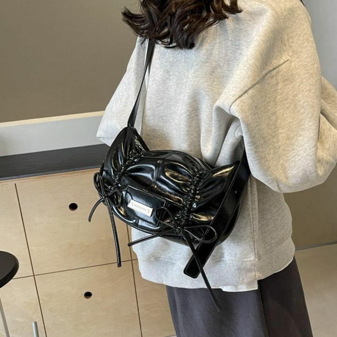 リボン バッグ 三日月 マーティンキム好き 韓国 黒 ショルダーの通販