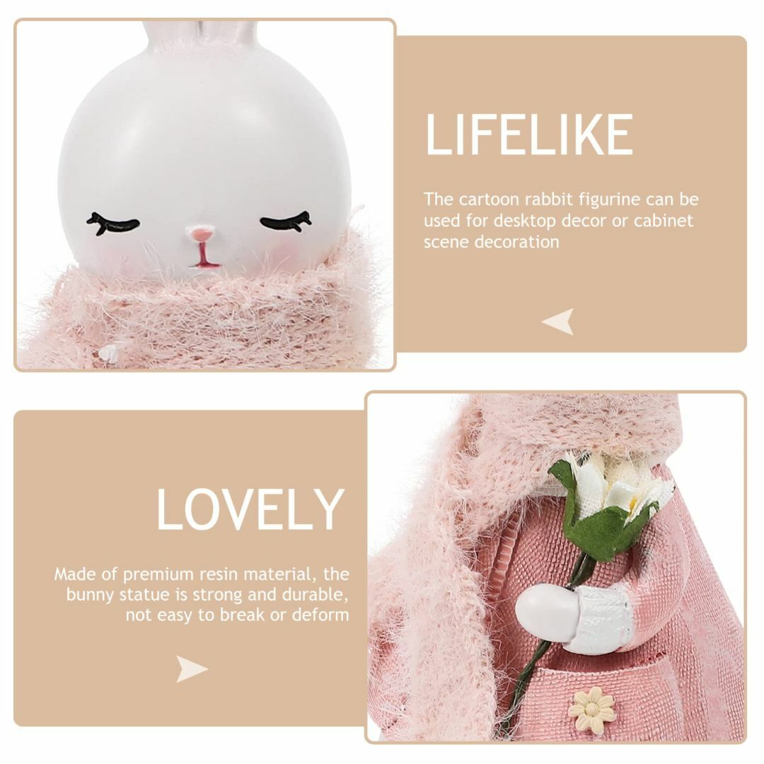 色:ピンク】VORCOOL うさぎ置物 インテリア かわいい 北欧 干支置物 の