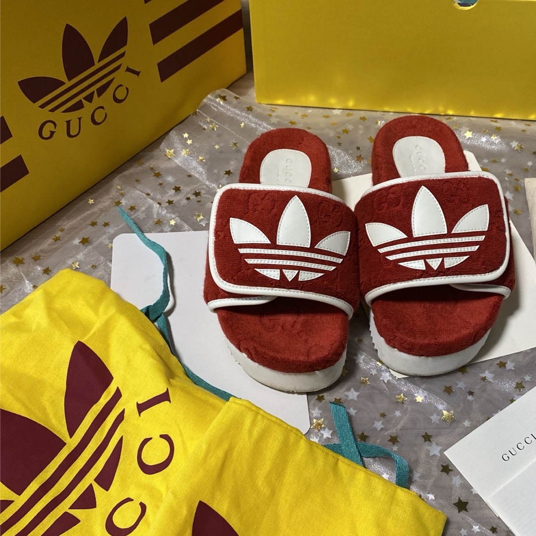 GUCCI - GUCCI adidasアディダス グッチ プラットフォームサンダル 赤