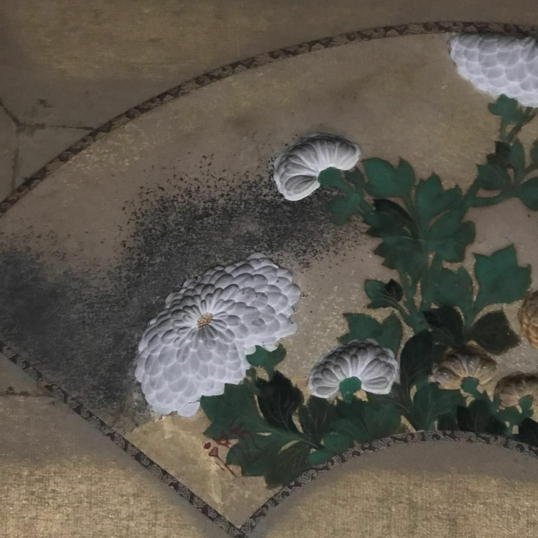 尾形光琳/菊花之図/扇面菊図/日本画/額/掛軸/掛軸/名家伝来/Y-838の