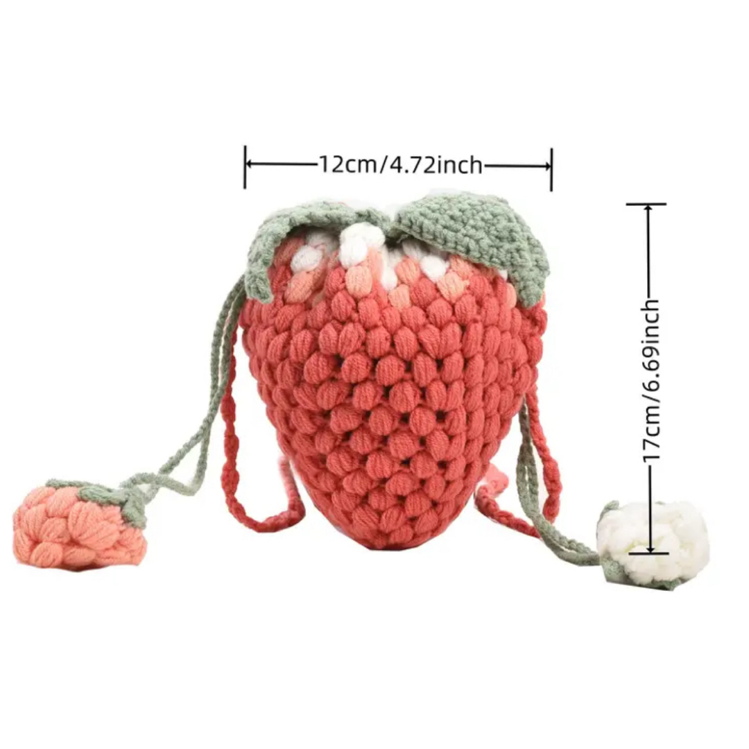 いちご ストロベリー 巾着バッグ ニット生地 ハンドメイド かぎ針編み