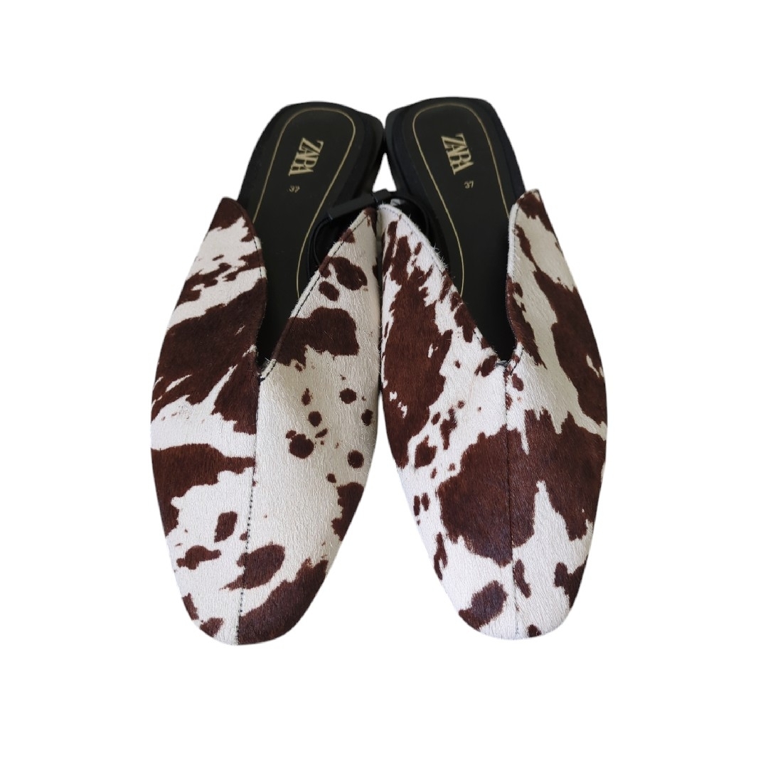 ZARA - 未使用 ZARA レザー ミュール 牛柄 サンダル ハラコ風 23.5