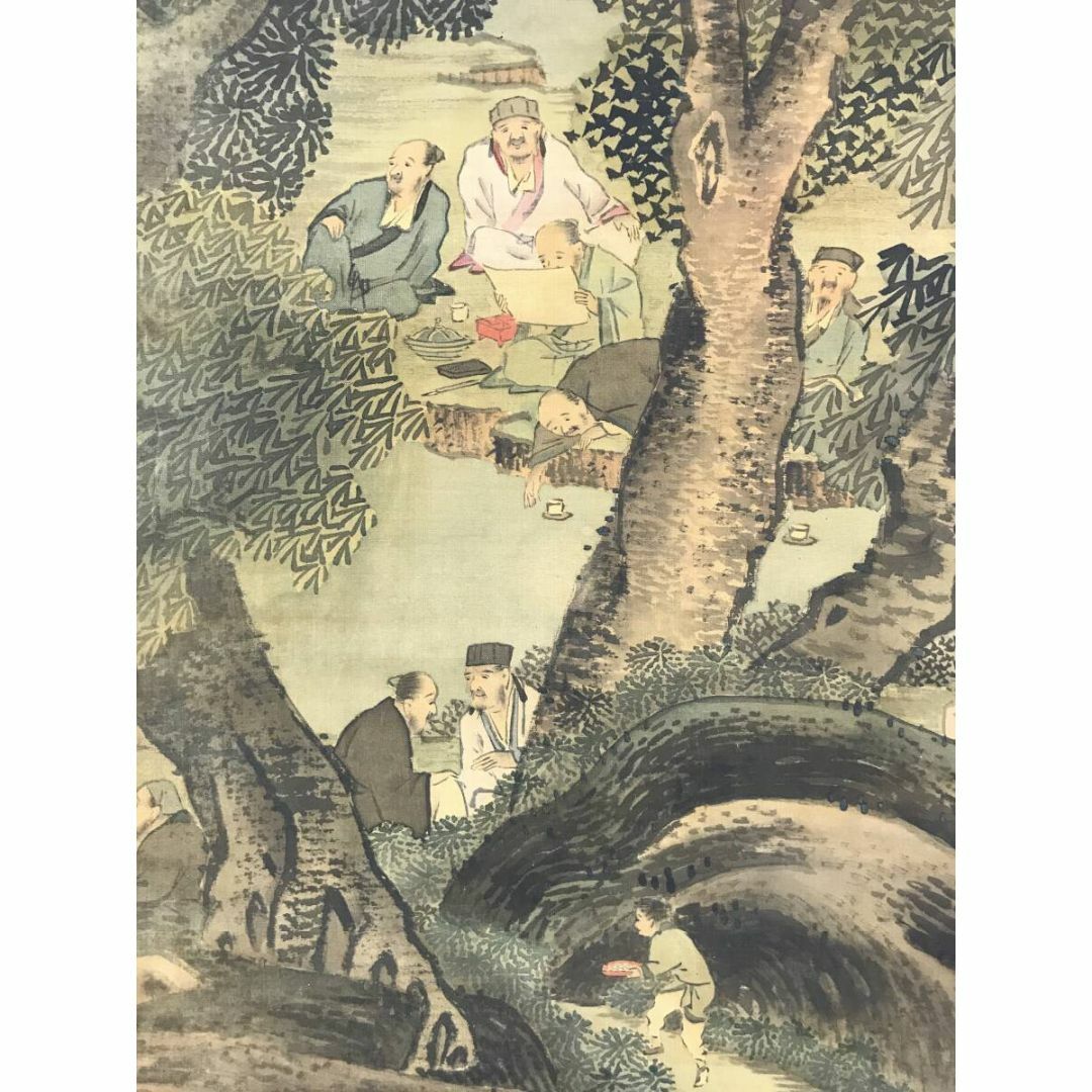真作/谷文晁/蘭亭曲水図/山水人物図/山水図/掛軸☆宝船☆AH-548の通販