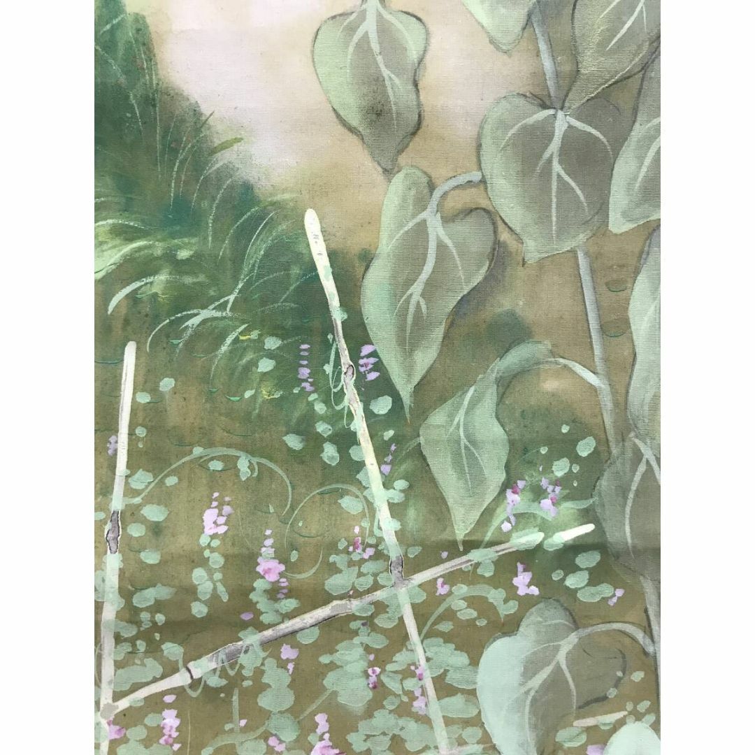 真作/弧邨/晩夏/夏山村風景図/馬にひまわり図/掛軸☆宝船