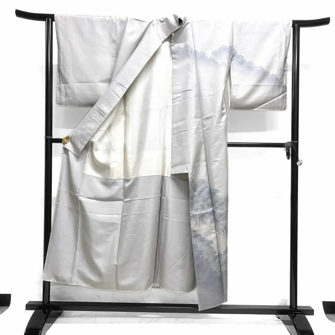 作家もの 付け下げ 牛首紬 木々文様 グレー 着物 023a dの通販 by