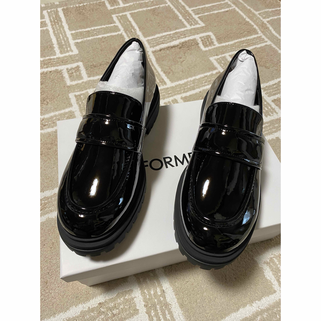 東原亜希 FORME ブラックエナメルローファー厚底 Lサイズ 東原亜希